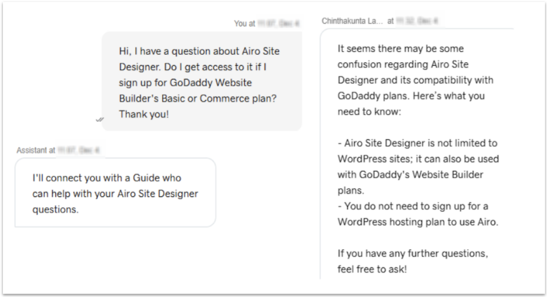 GoDaddy live chat support.