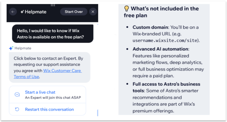 Wix live chat support.
