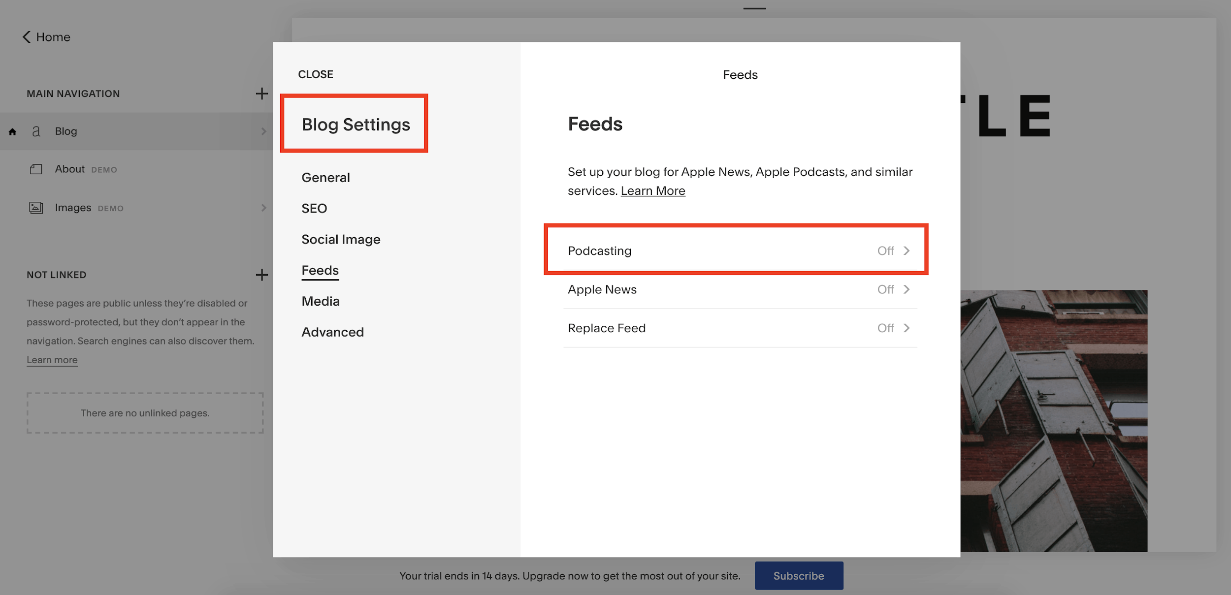 Squarespace blog settings