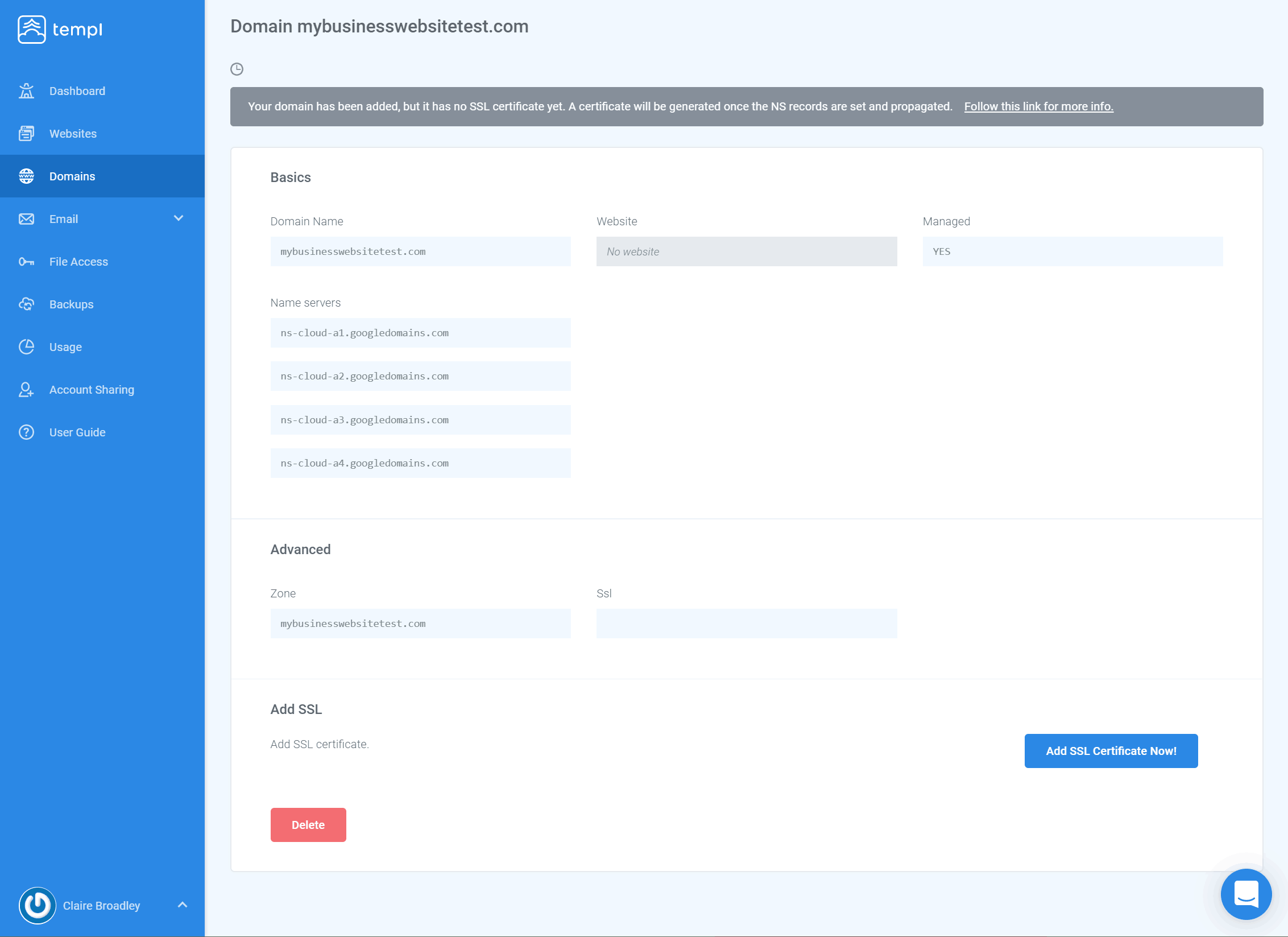 Templ.io dashboard