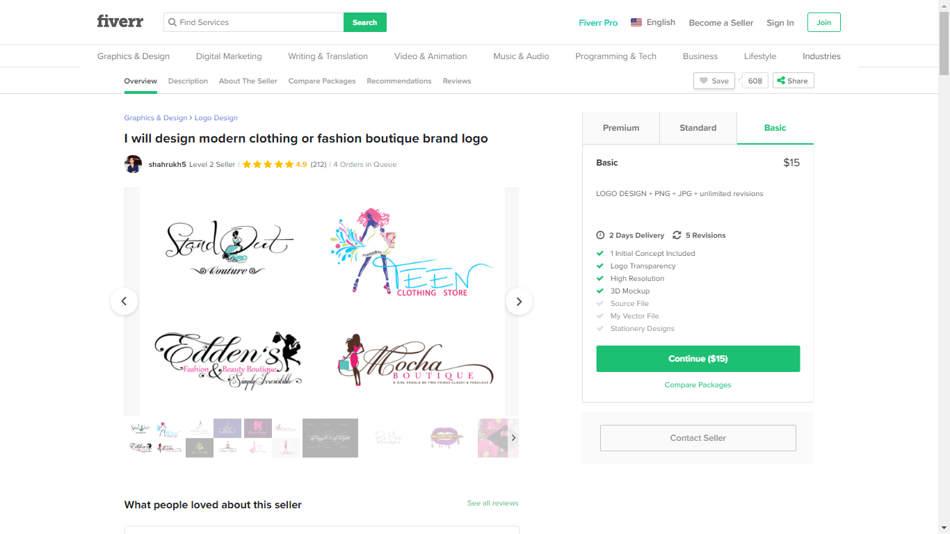 Fiverr screenshot - Designer profile