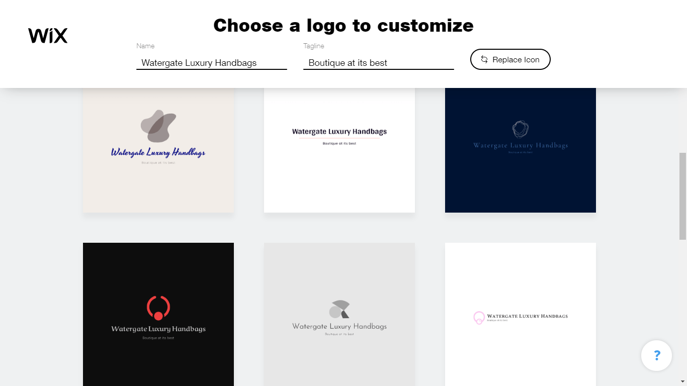 Wix Logo Maker screenshot - Choose a logo to customize