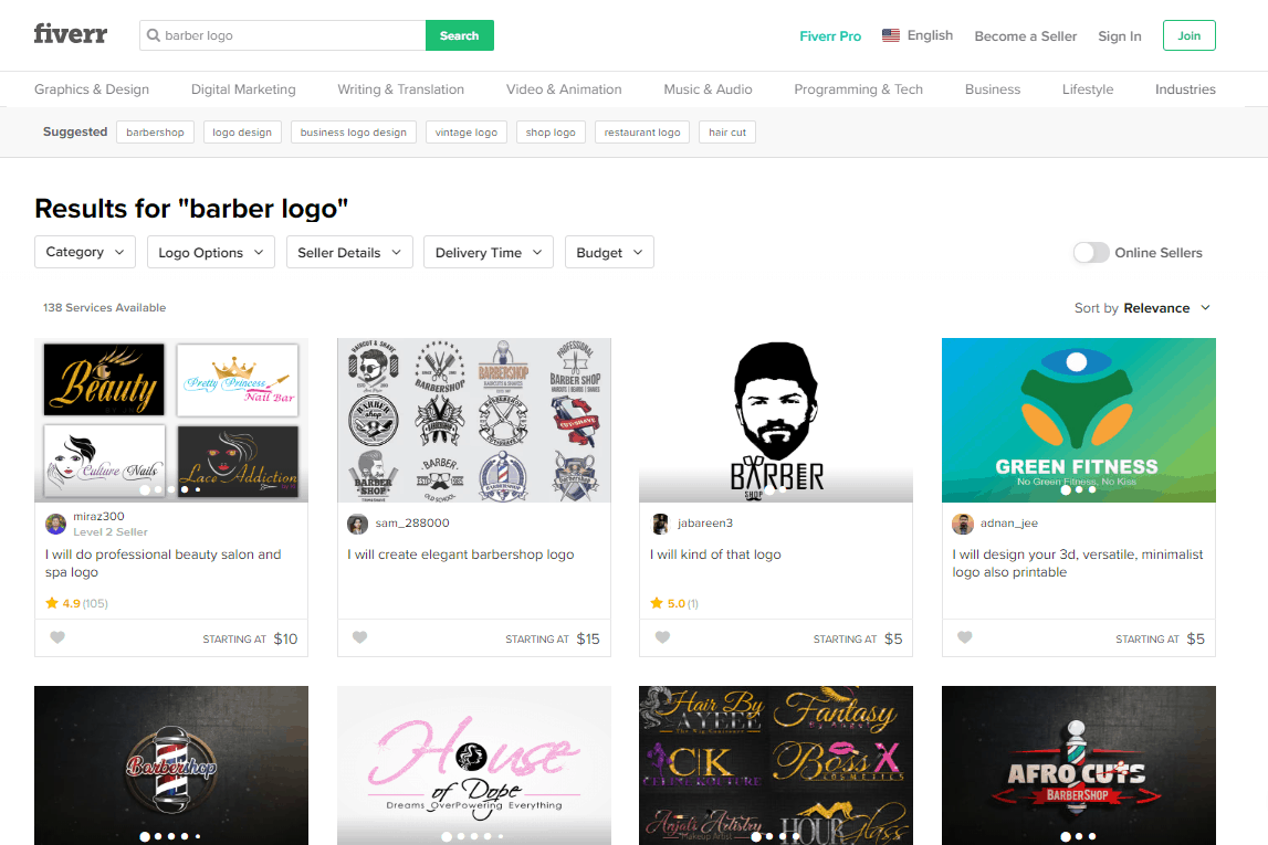 Fiverr screenshot - Barber logo designers