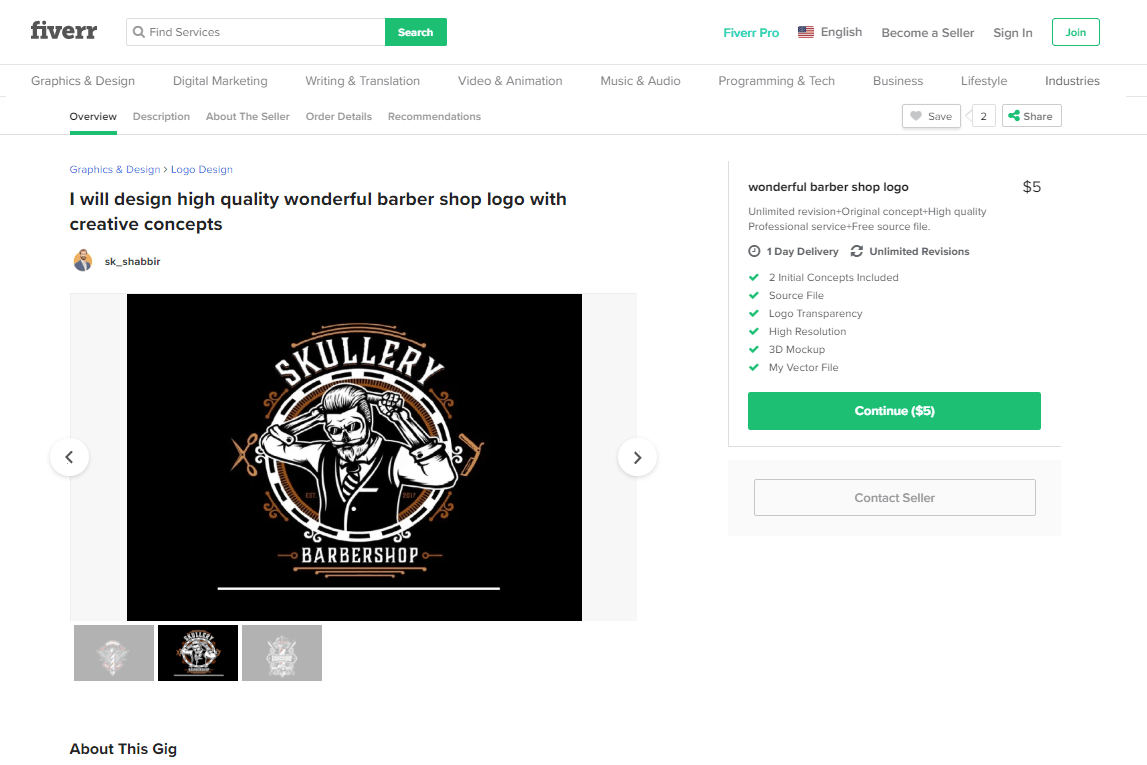 Fiverr screenshot - Package overview
