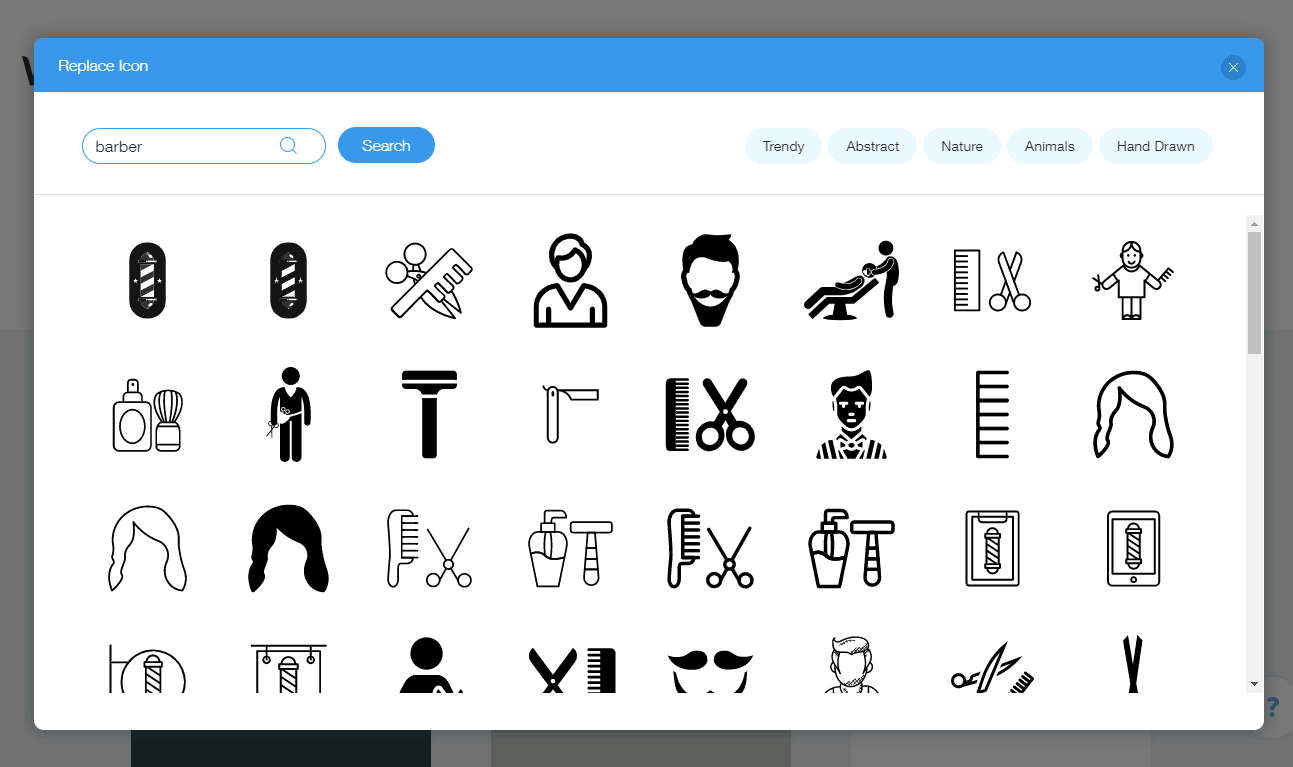 Wix Logo Maker screenshot - Barber icons