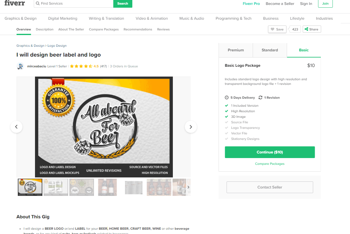 Fiverr screenshot - Logo designer profile