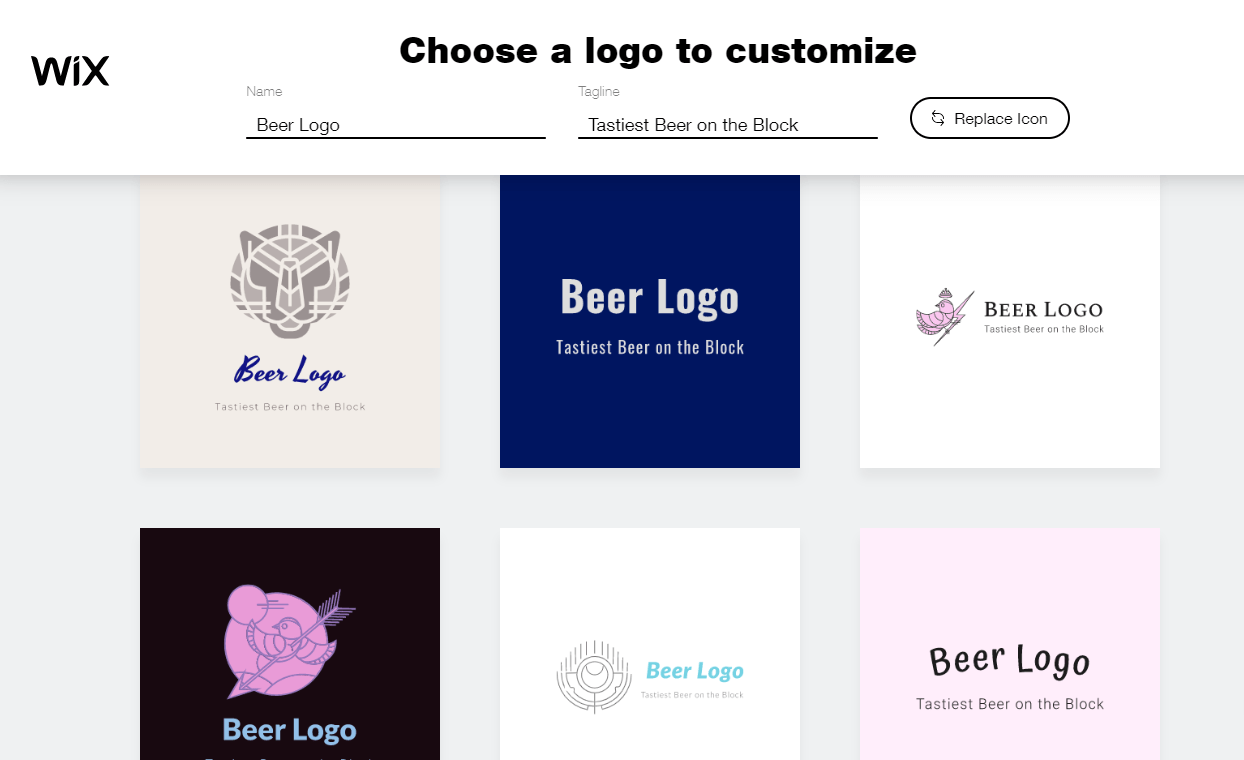 Wix Logo Maker screenshot - Choose a logo to customize