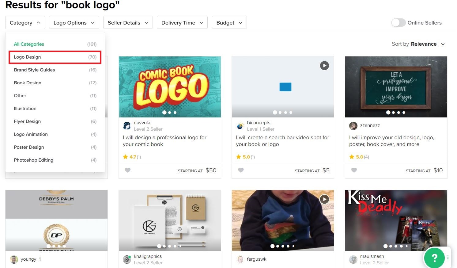 Fiverr screenshot - Book logo designers