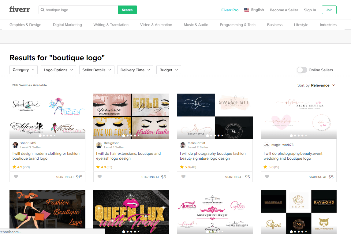 Fiverr screenshot - boutique logo designers