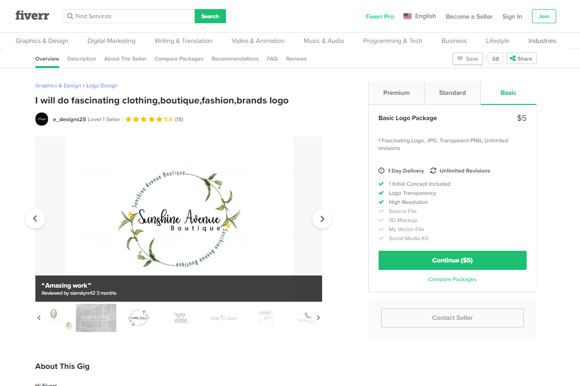 Fiverr screenshot - package overview