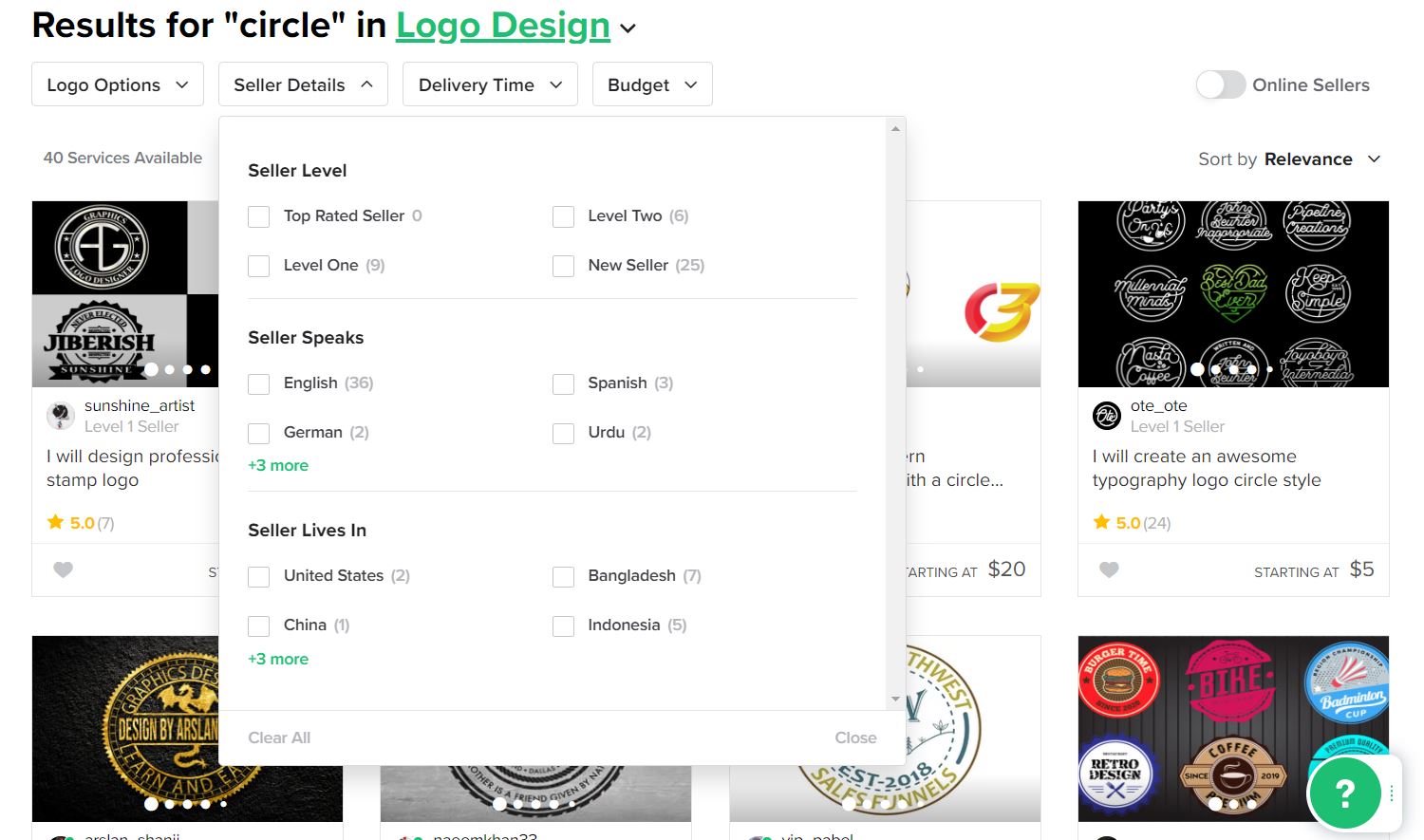 Fiverr screenshot - Circle logo designers