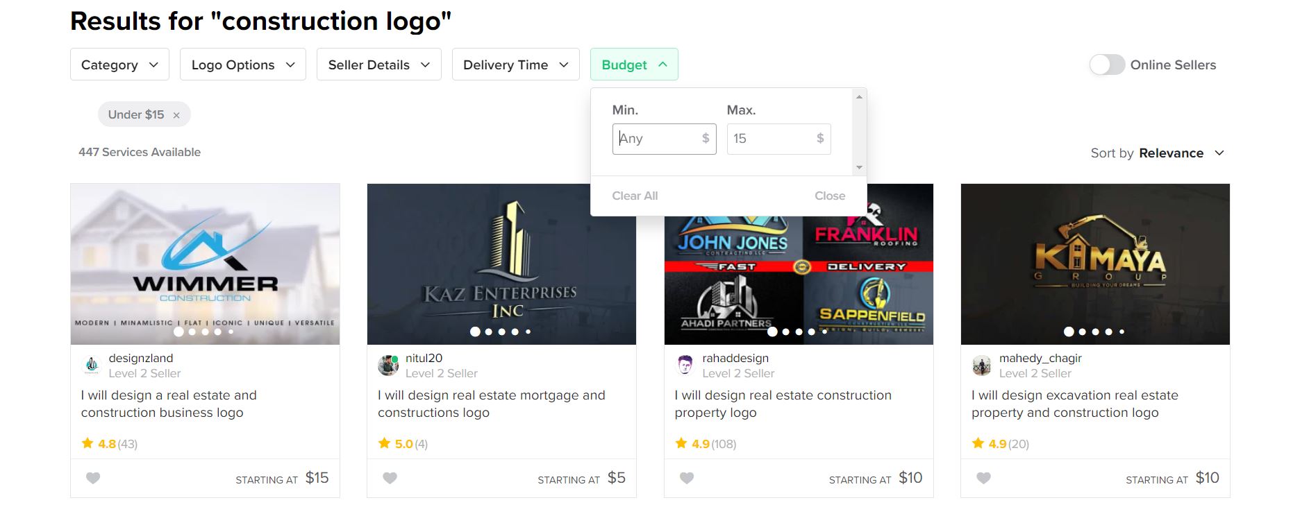 Fiverr screenshot - Construction logo designers