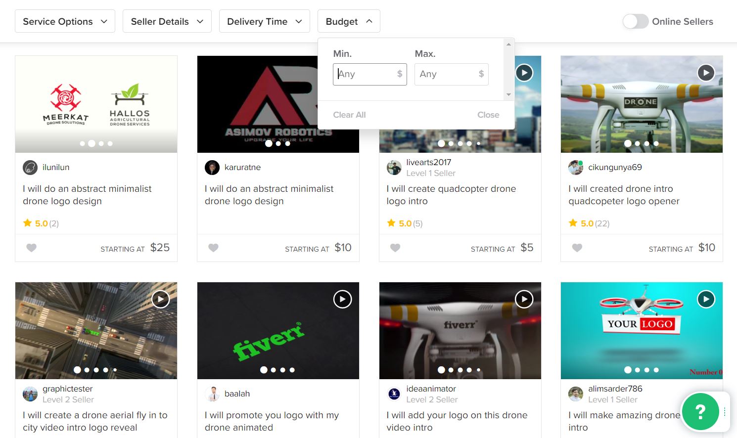 Fiverr screenshot - Drone logo designers