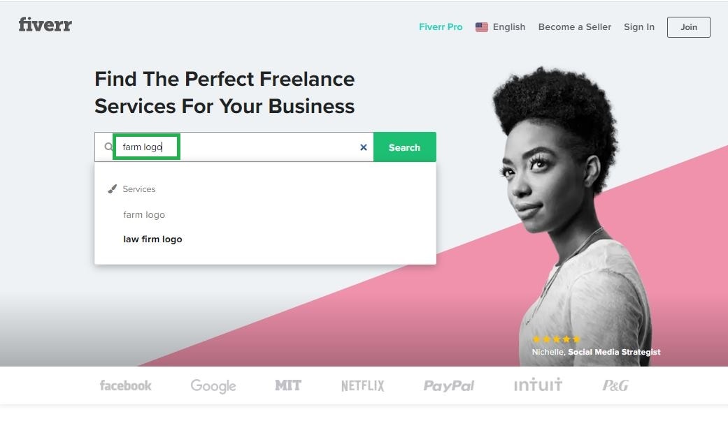 Fiverr screenshot - homepage search bar