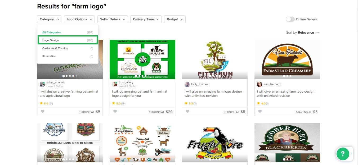 Fiverr screenshot - Farm logo designers