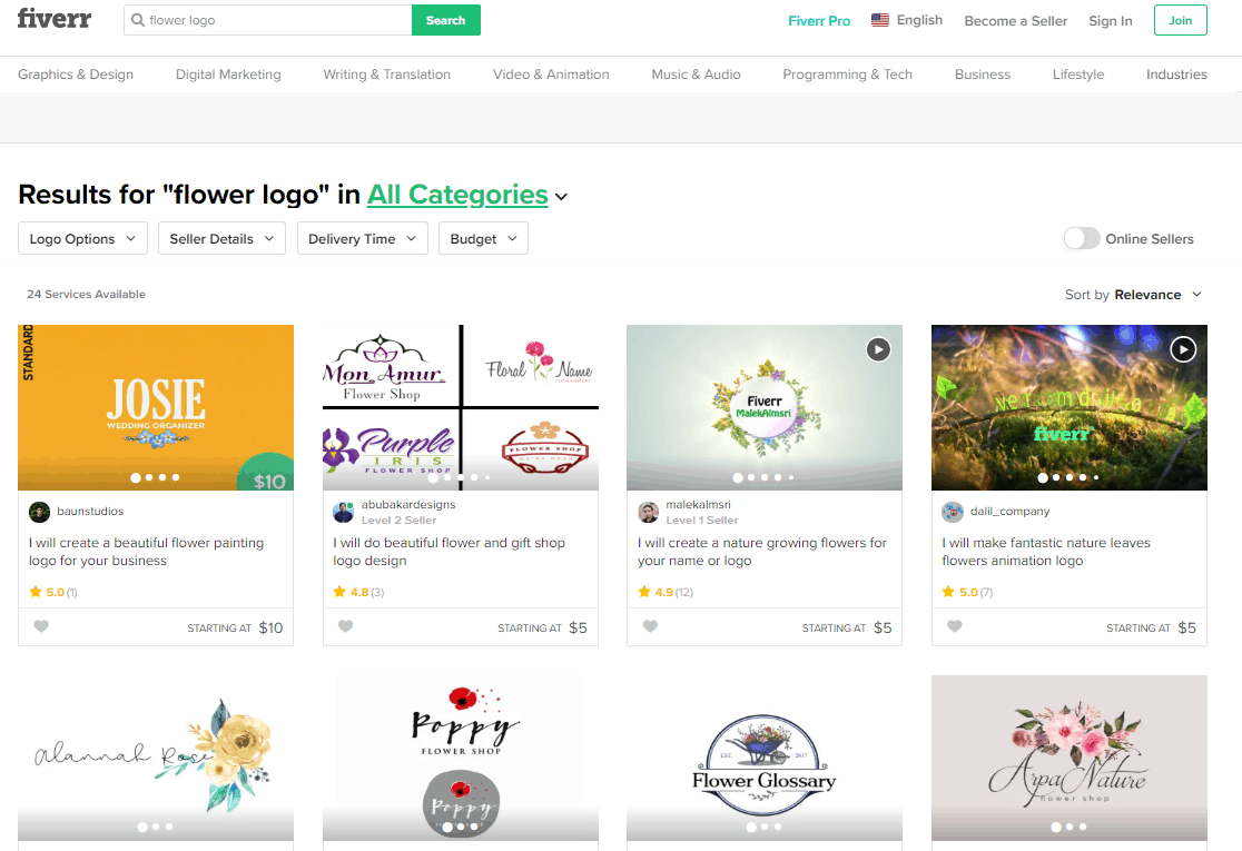 Fiverr screenshot - Flower logo designers