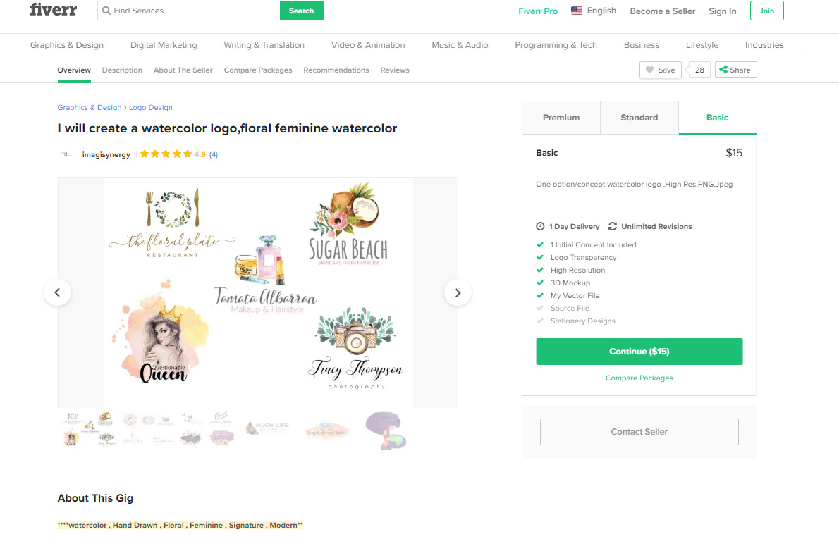Fiverr screenshot - Designer profile