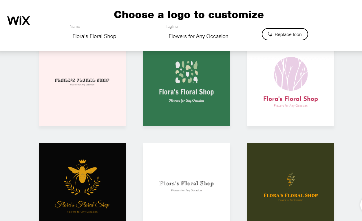 Wix Logo Maker screenshot - Choose a logo to customize