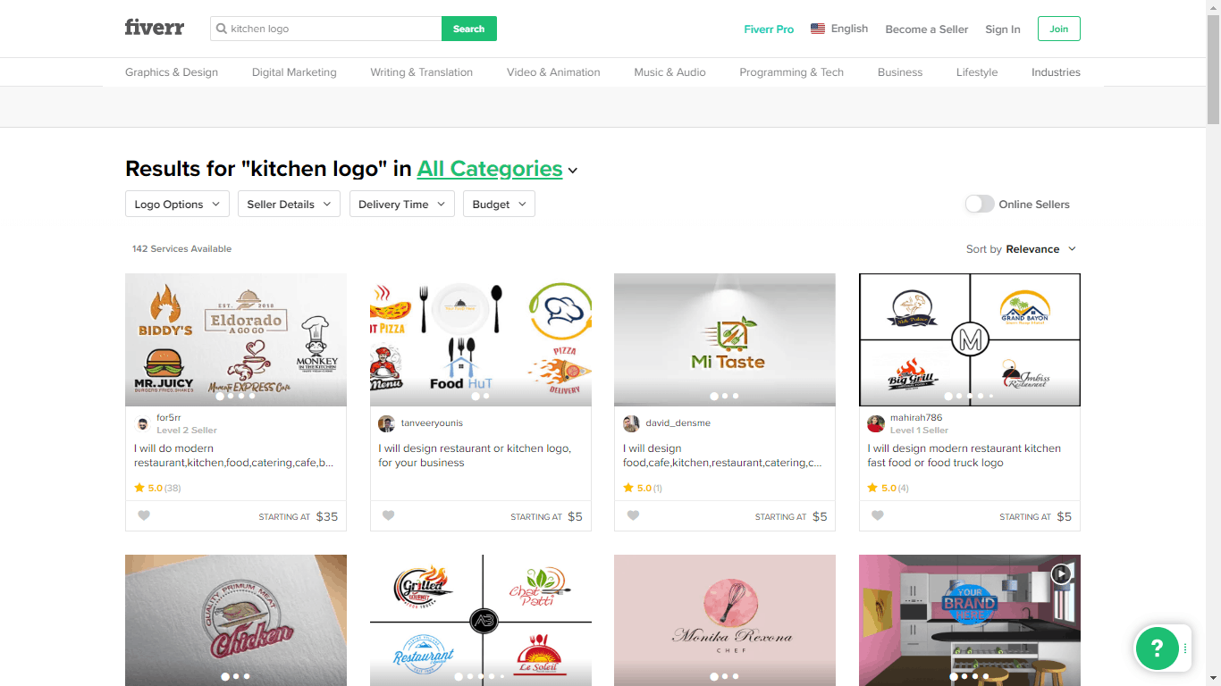 Fiverr screenshot - Kitchen logo designers