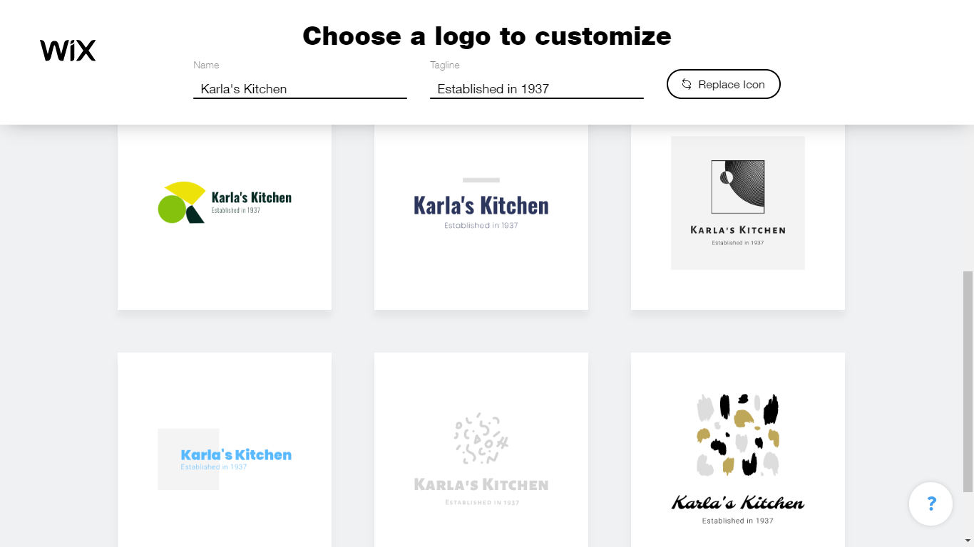 Wix Logo Maker screenshot - Choose a logo to customize