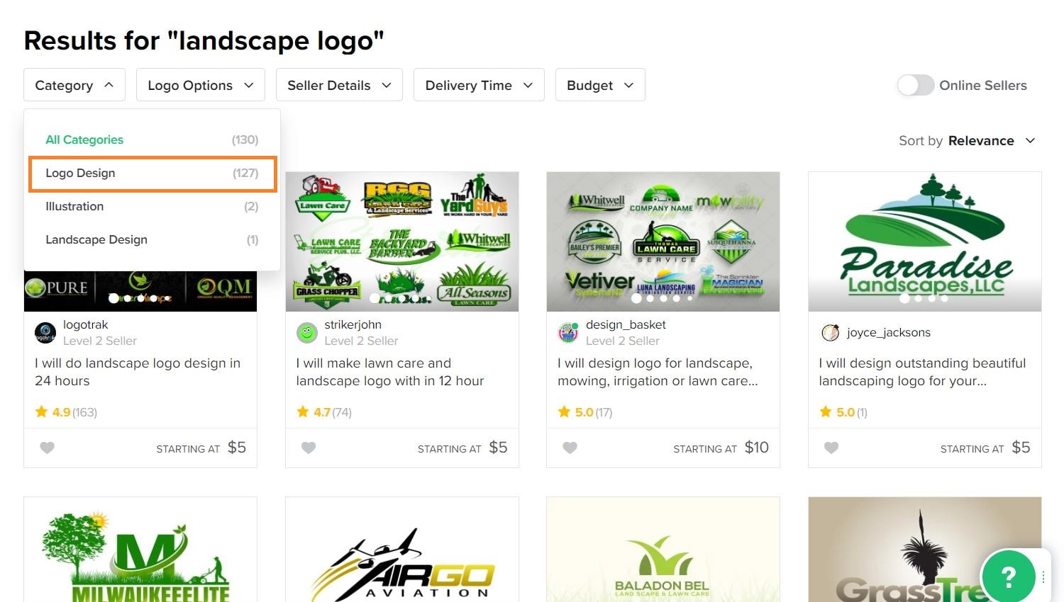 Fiverr screenshot - landscape logo designers