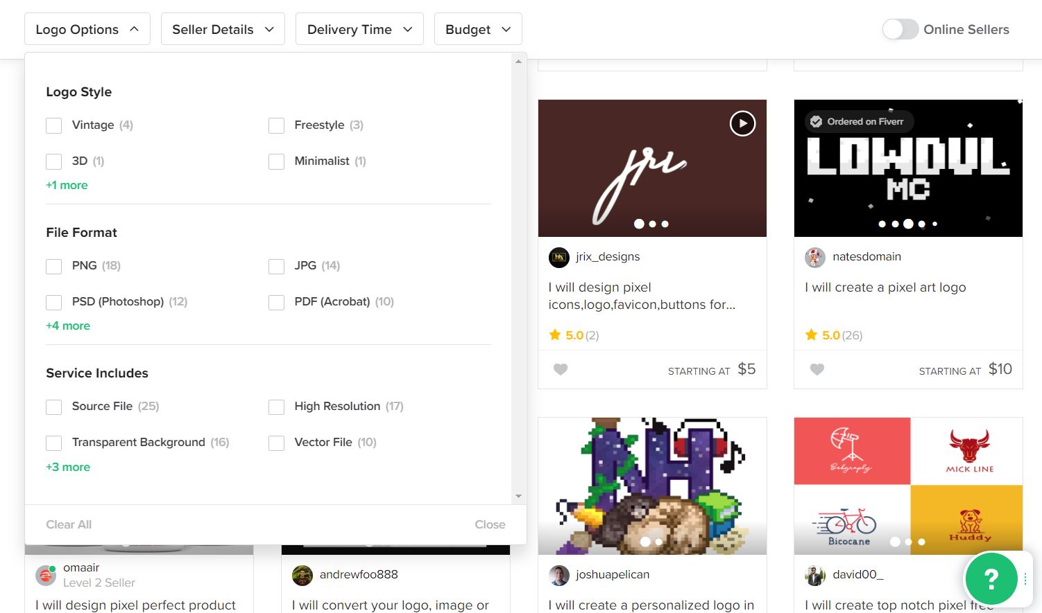 Fiverr screenshot - Pixel logo designers