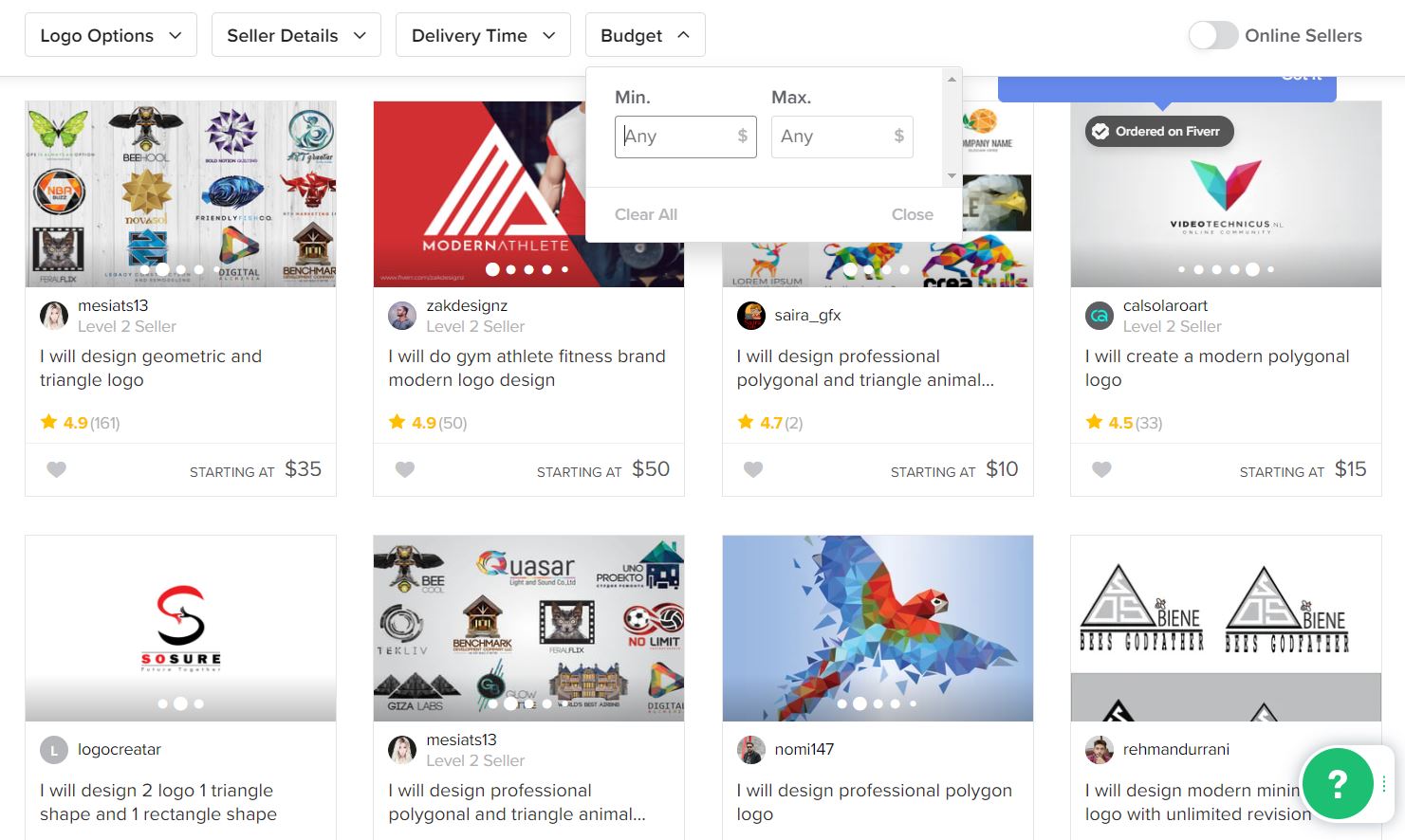 Fiverr screenshot - Triangle logo designers