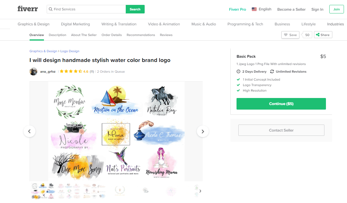 Fiverr screenshot - Designer profile
