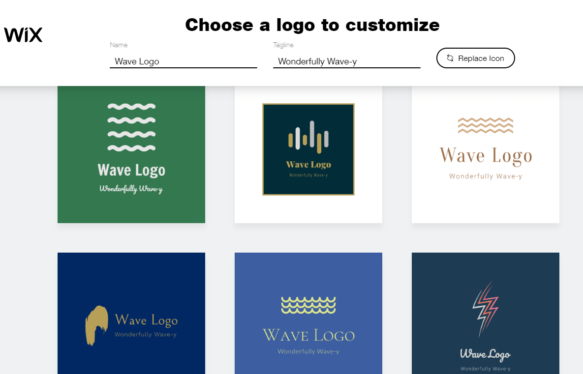 Wix Logo Maker screenshot - Choose a logo to customize