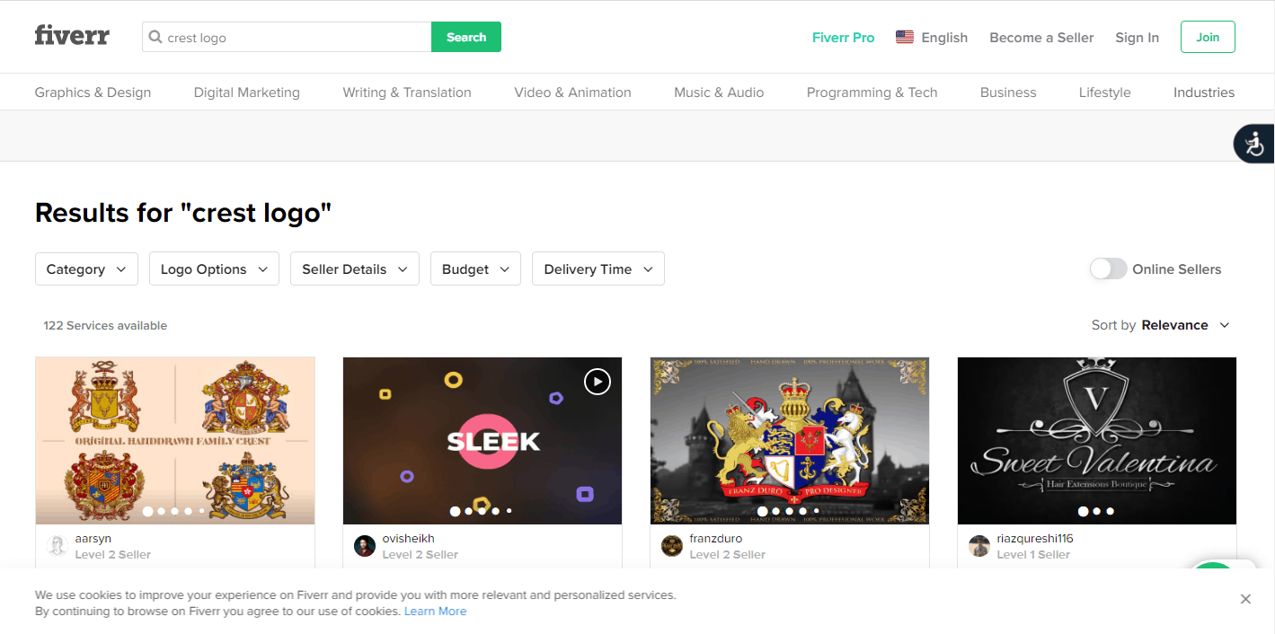 Fiverr screenshot - Crest logo designers