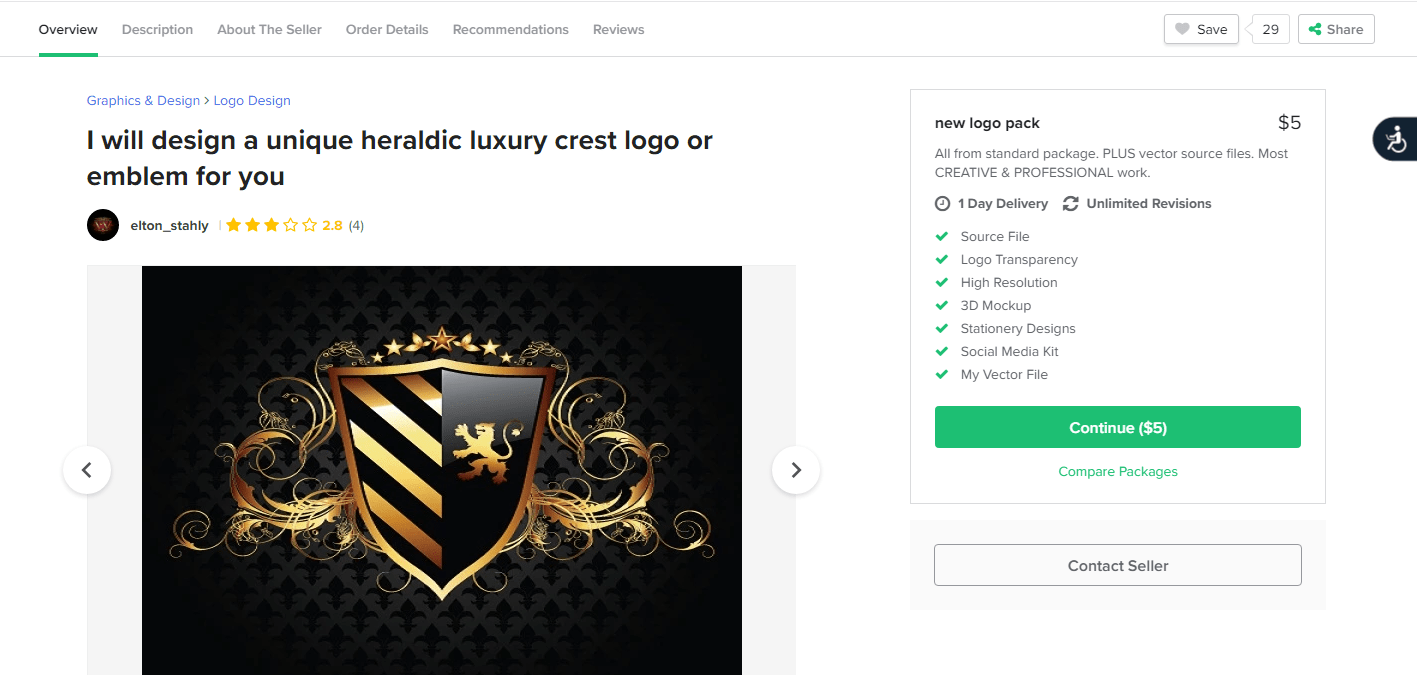 Fiverr screenshot - Crest logo package