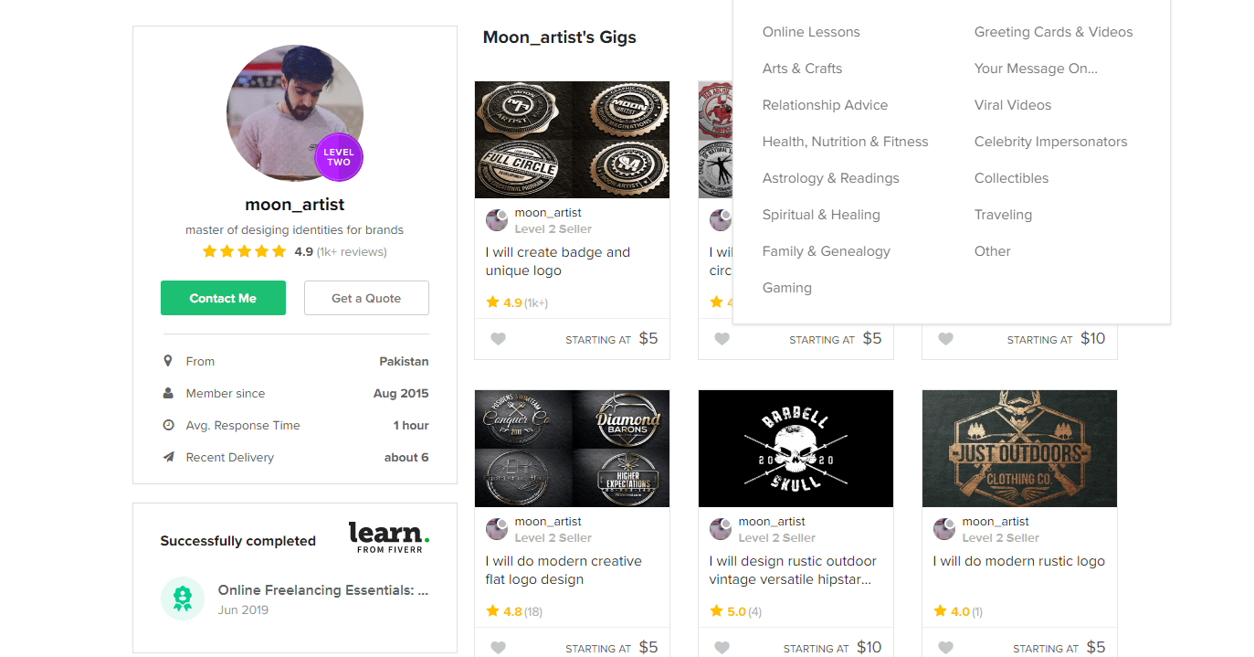 Fiverr screenshot - Seller details