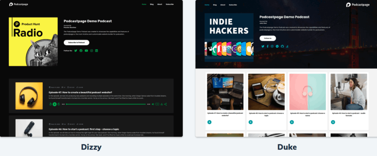 Podcastpage.io templates