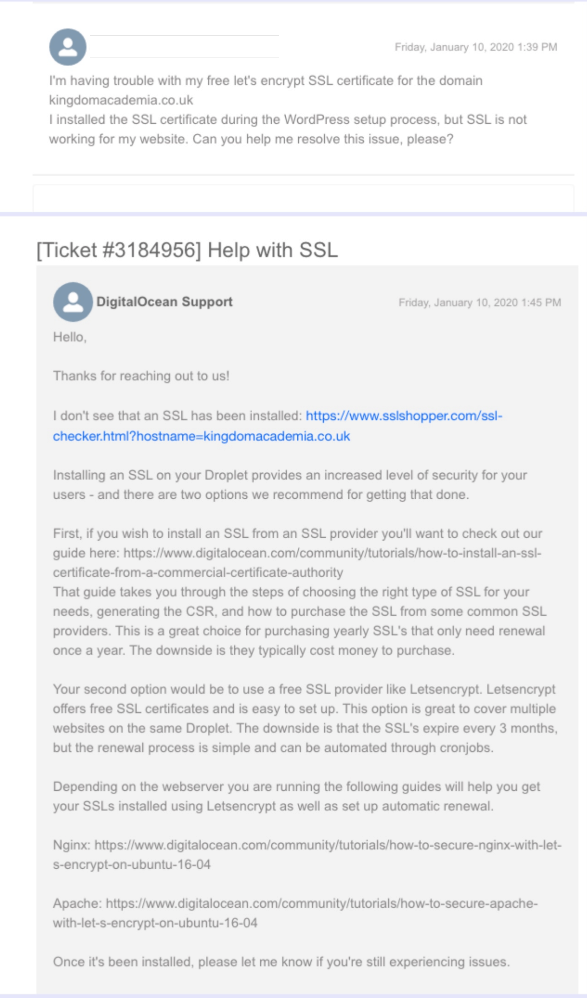 DigitalOcean's support