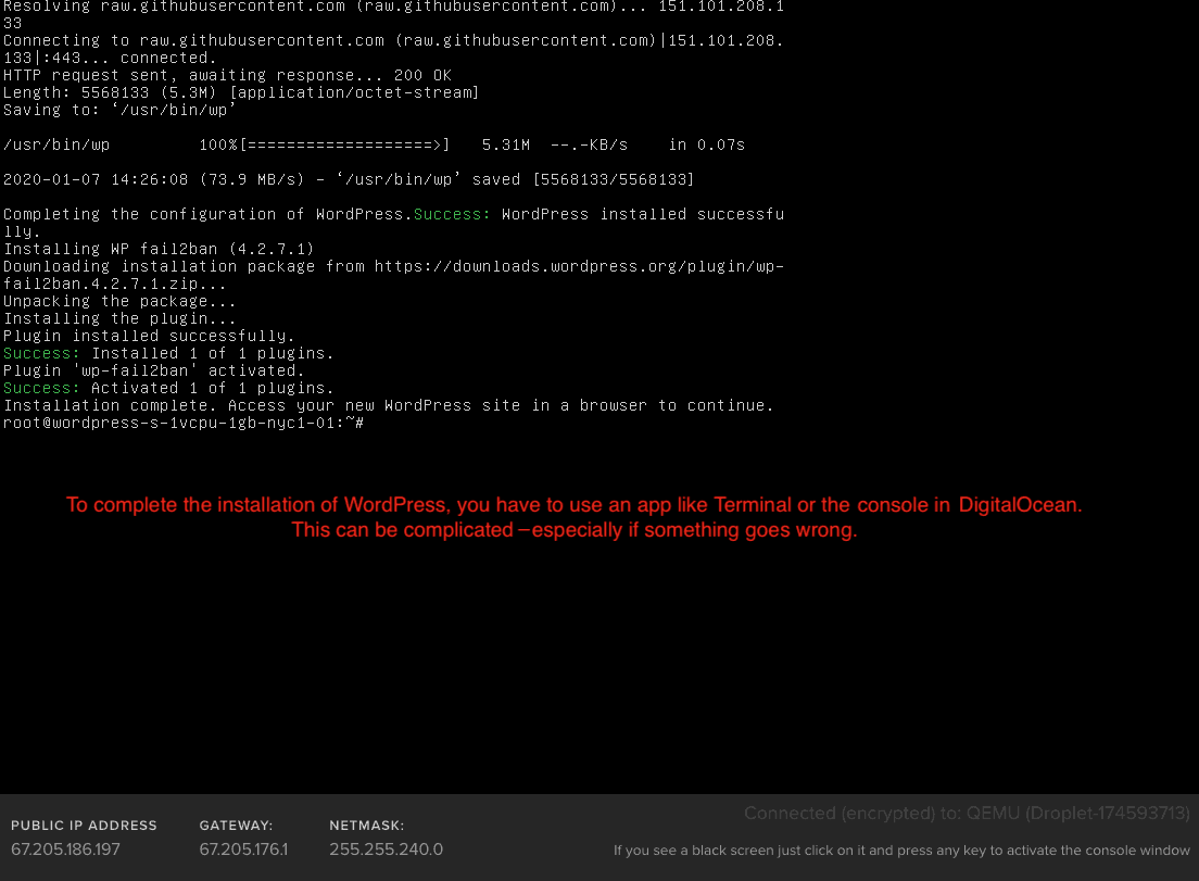 WordPress installation code for DigitalOcean