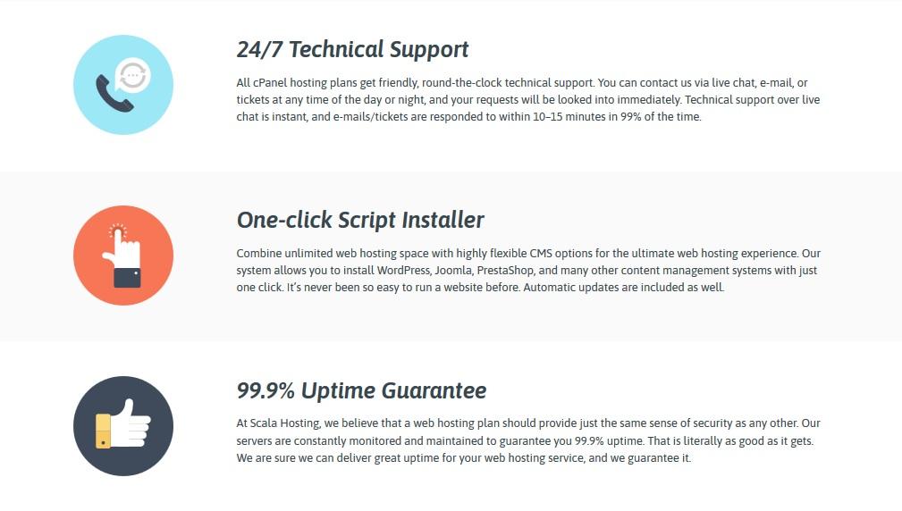Scala Hosting - plan benefits