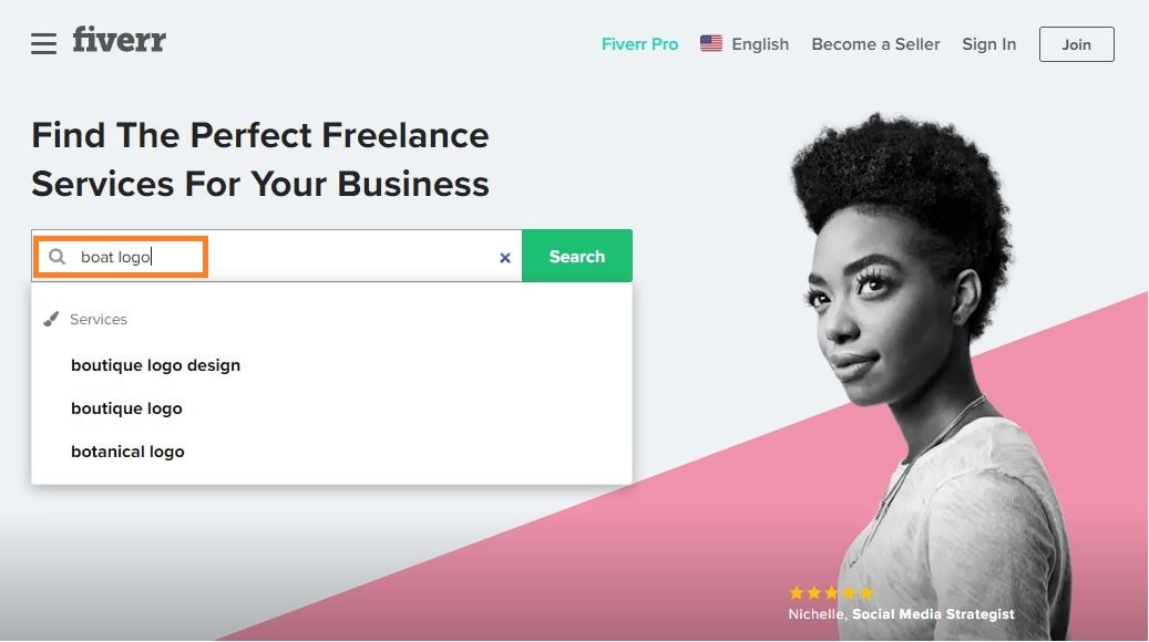 Fiverr screenshot - homepage search bar