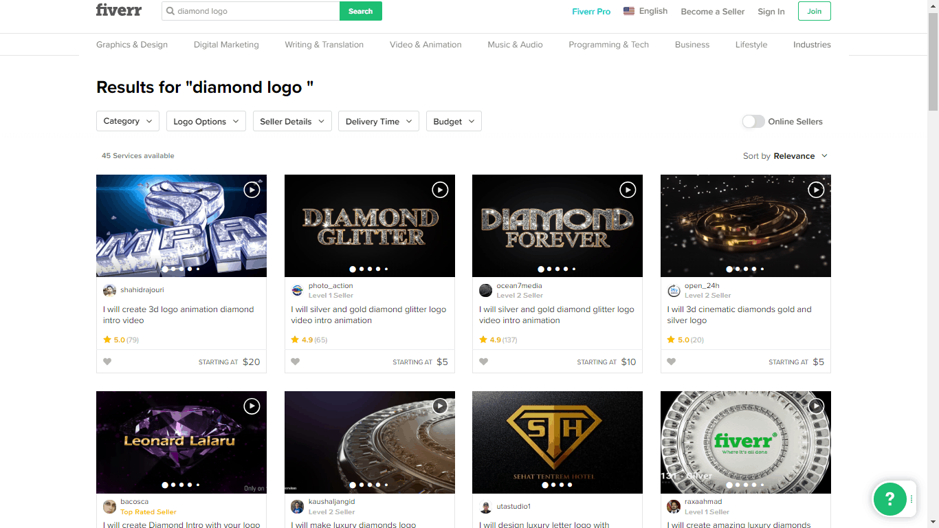 Fiverr screenshot - Diamond logo designers