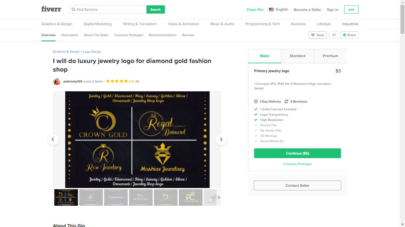 Fiverr screenshot - jewelry logo package