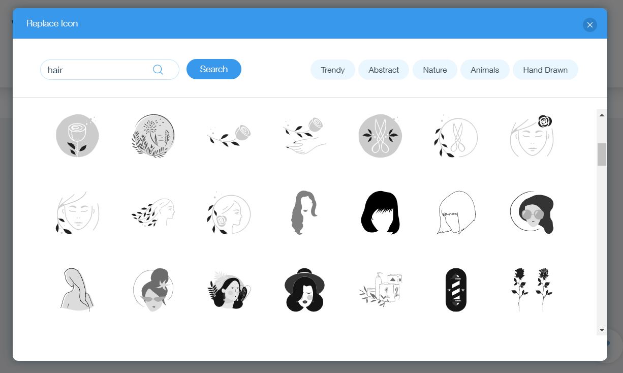 Wix Logo Maker screenshot - Hair icons