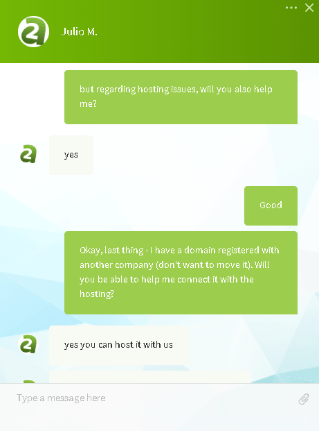 A2 Hosting chat support - connecting a domain