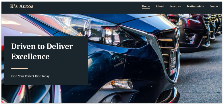 SITE123's AI-generated car dealership template