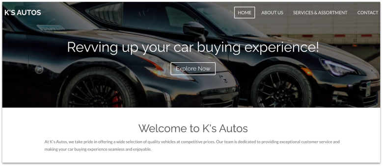 Webador's AI-generated car dealership template.
