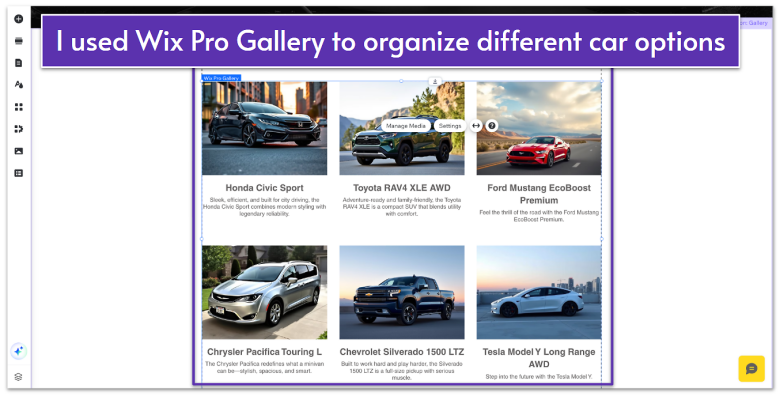 Wix's Pro Gallery app in the editor