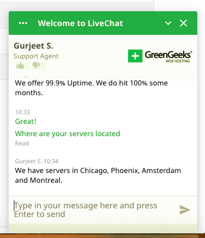 GreenGeeks live chat support