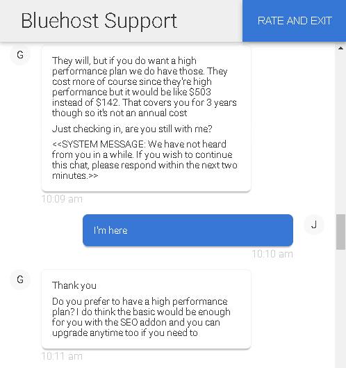 Bluehost - 실시간 채팅 1