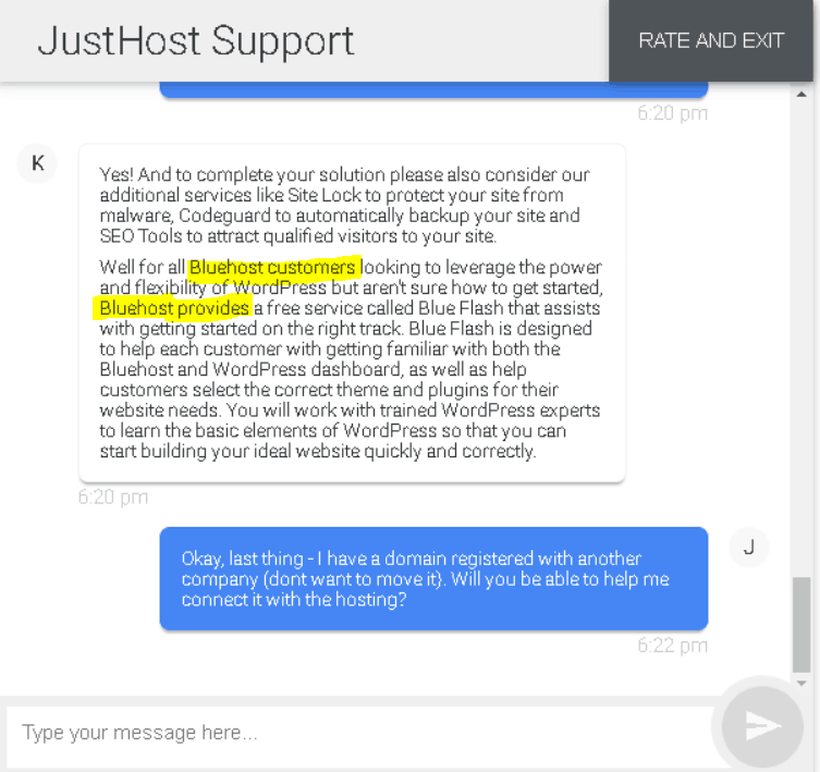 JustHost support