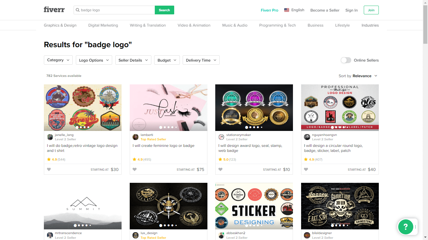 Fiverr screenshot - badge logo designers