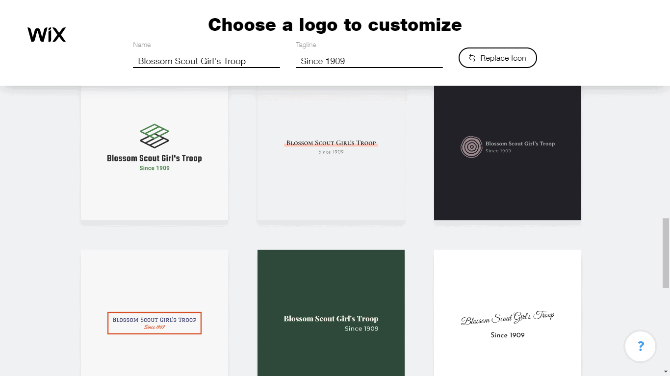 Wix Logo Maker screenshot - logo suggestions