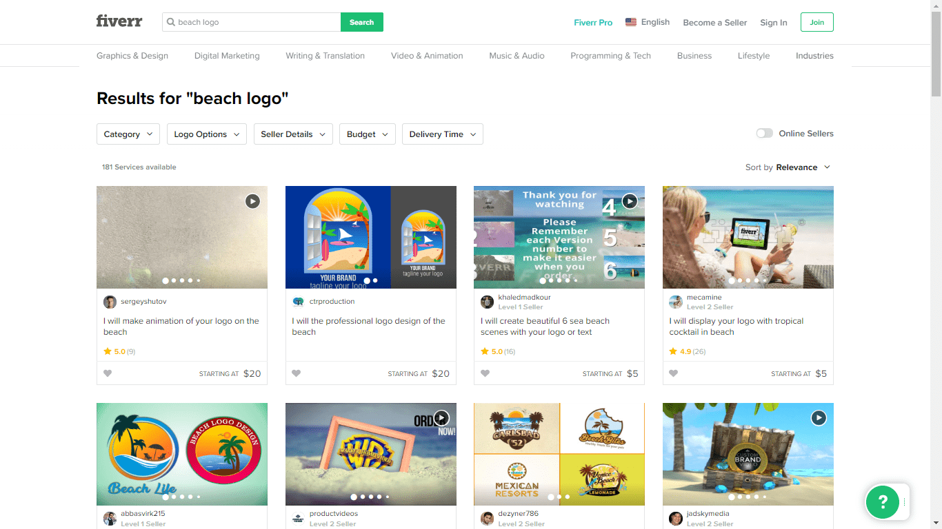 Fiverr screenshot - beach logo designers